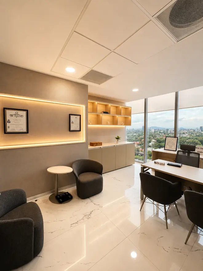 Sala de espera de consultorio en mármol